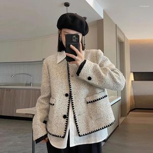 Kadın Ceketleri Zarif Kırpılmış Tweed Kadınlar Vintage Kısa Katlar Sonbahar Ofis Lady Kore Sokak Giyim Moda Dış Giyim Üstleri