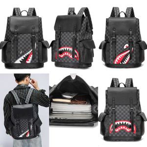 Men's backpack, checkered trendy brand, men's casual backpack, PU large capacity middle school backpack 231020