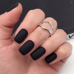 False Nails 24Pcs Matte Black Artificial Press On With Adhesive Short Square Fake Full Cover Fingernail Manicure Tool