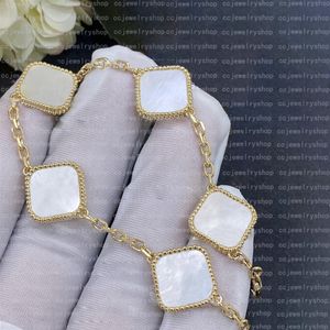 High quality Classic 4/Four Leaf Clover Charm Bracelets Bangle Chain 18K Gold Agate Shell Mother-of-Pearl for Women&Girl Wedding Mother' Day Jewelry Women gifts-A