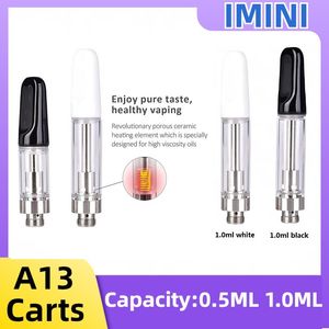 Hot Selling A13 Vape Carts Gulb Pyrex Fat Glass Dispoble Cartridge 0.5 ml 1,0 ml VAPE OIL ATOMIZER 10.5mm Diameter 510 Tråd tjock oljepatron Keramiskt munstycke