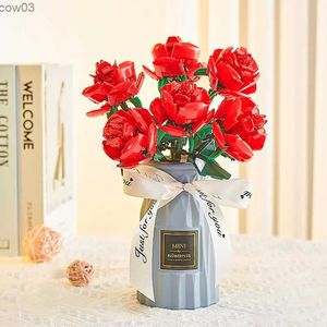 ブロックロマンチックブーケビルディングブロック植物ヒマワリバラの花モデルフラワーレンガdiy花おもちゃレンガキッズセットおもちゃギフトR231020