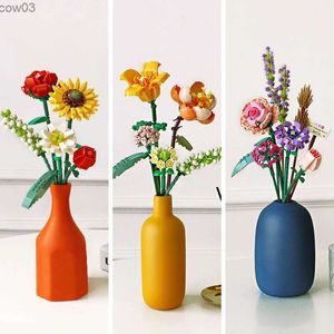 Blocks Building Block Bouquet Model 3D Funny Toys for Kids Home Decoration Plant Potted Rose Flower Assembly Brick Girl Toy Child Gift R231020