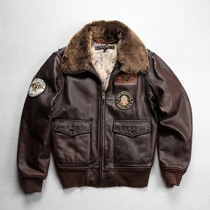 Men's Leather Faux Winter Shearling Collar Vintage Genuine Jackets Brown Stylish Embroidered Labels Cowhide Cotton Clothings 231020