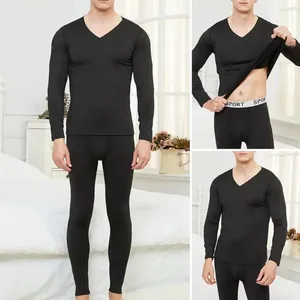 Men's Thermal Underwear Elastic Men Winter Set V Neck Slim Fit Fleece Keep Warm Thick Thermo Homewear Pajamas