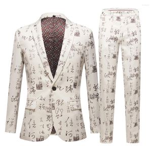 Tute da uomo Carattere cinese Calligrafia Abbigliamento Moda Primavera Tempo libero Completo da lavoro/Stampa maschile Blazer casual Giacca Taglie forti