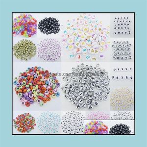 Acrylic Plastic Lucite Loose Beads Jewelry 500 Pcs 7Mm Acrylic Mixed Alphabet Letter Coin Round Flat Spacer 15- Style Pick Dro309z