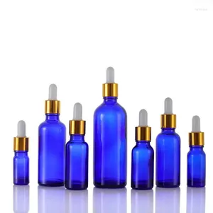 Şişeler 200pcs 5ml/10ml/15ml/20ml/30ml/50ml boş mavi cam damlası uçucu yağ sıvı pipet kapları şişe