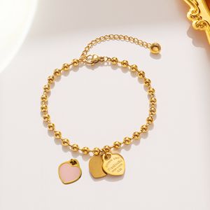 Love enamel pendant Titanium steel plated 18K gold bracelet women's jewelry Wholesale beads niche design heart-shaped women's jewelry