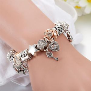 Ganzes Charm-Perlenarmband für Schmuck, versilbert, DIY-Armband mit Pfirsich-Herz-Anhänger, mit Box, Valentinstagsgeschenk301J