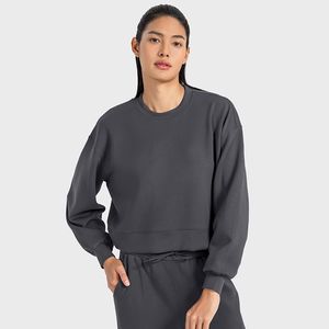 L-w015 Klassisches Langarmshirt, leichte, wärmende Shirts, schnell trocknende Sweatshirts mit Rundhalsausschnitt, hüftlanges Yoga-Top, Baumwoll-T-Shirt mit entspannter Passform und Kapuze