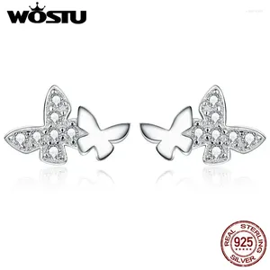 スタッドイヤリングWostu Authentic 925 Sterling Silver Butterfly 2023 Design CZ for Women Jewelry Gift Cte236