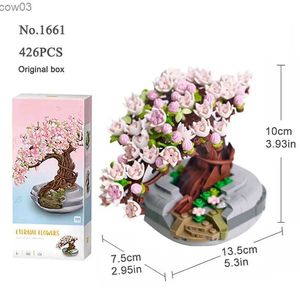 Blocks Mini Bonsai Building Block Flower Creative Plant Cherry Blossom Tree Potted Bouquet DIY Home Ornaments Assembly Toy Friend Gift R231020