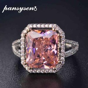 PANSYSEN 100% Solid 925 Silver Rings For Women 10x12mm Pink Spinel Diamond Fine Jewelry Bridal Wedding Engagement Ring244s