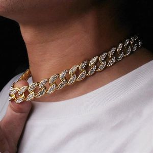 Girocolli da 15 mm 8-30 pollici tre colori personalizzati Oro Argento Hip Hop Bling Diamond Collana a catena a maglia cubana per uomo Miami Rapper 2919