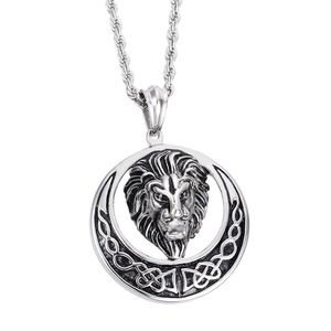 Ny gjutning Silver Fantastisk kvalitet Män 316L Rostfritt stål Lion Head Pendant Circle med 4mm 22 ED ROPE CHAIN ​​N296C