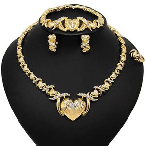 Earrings & Necklace Wedding Jewelry Set XO Heart Gold Color Crystal Nigerian African Beads Sets Gifts For Women274V