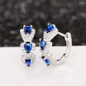 Hoop Earrings Elegant Trendy Waterdrop Sapphire Blue White Gold Plated Cubic Zirconia Wedding For Women Jewelry