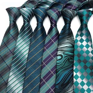 Neck Ties Luxury 8CM Mens Necktie Green Color Stripes Striped Plaid For Man Jacquard Woven Tie Formal Business Party Accessories 231019