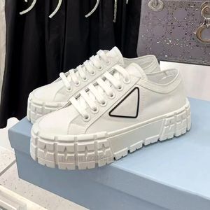 Luxury designer platform nylon canvas shoes women enameled metal triangle white tarp casual sneakers