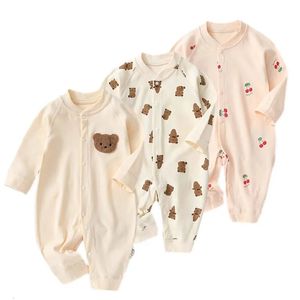Rompers Autumn Cotton Baby Romper Cute Bear Jumpsuits Solid Color Spring Urodzone Ubranie dla chłopców Dziewczęta Niemowlęta 0-18m 231020