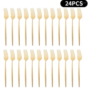 Dinnerware Sets 24Pcs/Set Gold Cutlery Set Stainless Steel Dinner Fork Dessert Cake Fruit Salad Tableware Kitchen Flatware