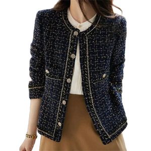 Women's Wool Blends Korean Style Tweed Jackets Kvinnor Elegant Blend Wool Coat med Pocketsfemale Autumn Single Breasted Outwear Office Lady 231019