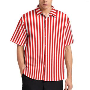 Camicie casual da uomo Camicia da spiaggia con stampa a righe Camicette vintage maschili estive rosse e bianche Top personalizzato a maniche corte Taglie forti 3XL 4XL