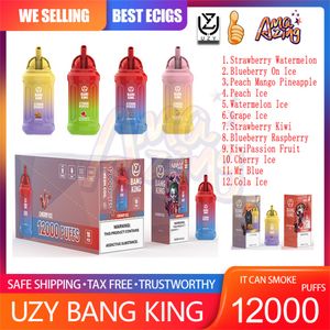 Original UZY Bang King 12000 Puff Einweg-E-Zigaretten 0,8 Ohm Mesh-Spule 23 ml Pod-Batterie wiederaufladbare elektronische Zigaretten Puff 12K 0% 2% 3% 5% Vape Pen Kit