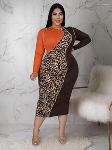 Plus Size Dresses Leopard Printed Dress For Women O Neck Long Sleeves Patchwork Bodycon Sexy Streetwear Party Club Outfits Autumn Winter