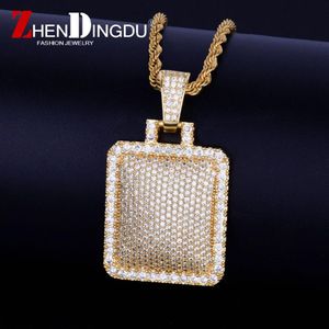 Bling Cage Dog Tag Halskette Anhänger Stahlseil Kette Gold Farbe Iced Out Voller Kubikzircon Herren Hip Hop Schmuck für G265o