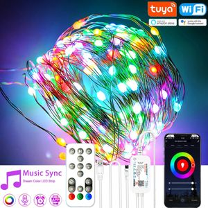 Decorações de Natal Tuya Wifi 50100 RGB Leds Holiday Fairy Light String RGBIC Endereçável DIY Dream Color Decoração para Google Assistant 231019