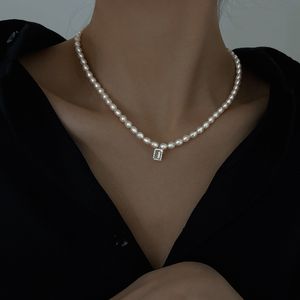 High Quality Real Fresh Water Pearl Necklace Custom Natural Seawater 925 Sterling Silver Geometric Square Necklace For Woman