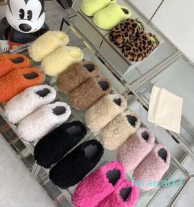 Bahar Moda Modaya Düzenli Kuzu Yün Düz Kürk Termeri Kış Erkek Kadınlar Kabarık Kürklü tıkanma Sandal Katırlar Lüks Tasarımcı Slayt Leopar Kahverengi Scuffs Açık Büyük Boyut