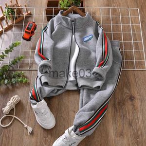 Clothing Sets School Kids Tracksuit Jogger Set Full Zip Striped Boys Fleece Hoodie + Sweatpant Sets Children Outfits Spring Autumn 3-14 Years J231020