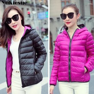 Women's Down Winter Women Ultra Light Jacket 90% Duck Hooded Jackets Double Sided Warm Slim Coat Parka Female Solid Portabl Outwear