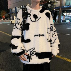 Herrtröjor Hong Kong-stil flanelltröja för pojkar lös höst och vinterkoreansk version förtjockade t-shirtparets pyjama