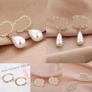 Luxury Fashion Stud Geometric 925 Silver Earring Letters Hoop Earrings for Ladies Brand Crystal Rhinestone Pearl earring Women Wedding Party Jewelry