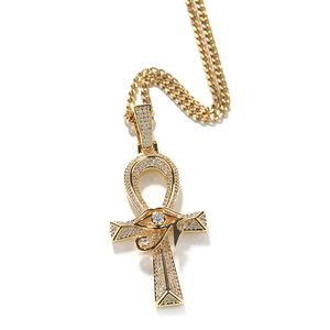 Hip Hop Iced Out CZ Spring New Product Horus Eye Anhe Cross Pendant Retro Versatile Jewelry Accessories