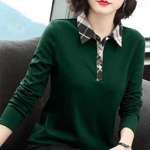 Kvinnors polos M-4XL Womens Polo Shirts Spring Autumn Long Sleeve Collar Solid Color Loose Woman Tops Tees Ladies Clothes HW28