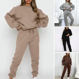 Women's Two Piece Pants Women Sweatshirt Baggy Sweatpants Suit With Pockets Oversized Wide-leg Trousers Long-sleeved Top Stylish Two-piece