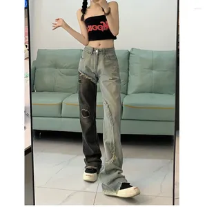 Calças de brim femininas 2023 tendência y2k streetwear perna reta mulher cintura alta roupas vintage denim moda coreana