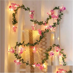 Dekoracje świąteczne 2M 10LLES Rose Flower String Light Floral Holiday Lighting Liście wróżki imprezy dekoracja sypialnia DHQ0F