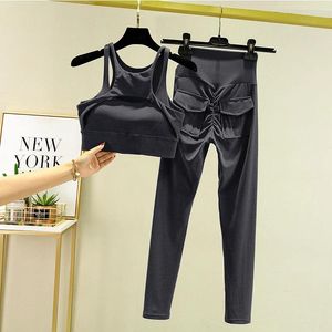 Women's Two Piece Pants Tracksuit Leggings Yoga Set Pocket High Waist Sportswear Bra Fitness Workout Cycling Sport Suit Gym Outfit Clothes