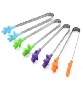 DHL Bar Tools Cute Creative Small Silicone Clip Non Slip Stainless Steel Mini Food Ice Square Suger BBQ Tongs Clips Kitchen Products