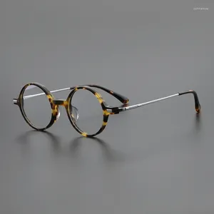 Sonnenbrillenrahmen im japanischen Stil, rund, aus reinem Titan, für Herren, modisch, gestreift, verschreibungspflichtig, Schildkröten-Acetat-Brille, Damenbrillen