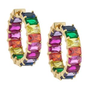 Brinco de argola arco-íris cz para mulheres banhado a ouro quadrado baguete zircônia cúbica colorido multicolorido cz moda feminina joias 240V