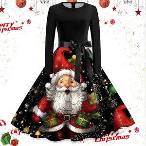 Casual Dresses Ugly Christmas Women Fashion Vintage A-Line Dress Long Sleeve Lace Up Retro Housewife Evening Party Prom