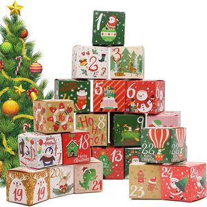 Подарочная упаковка 24 шт. Рождественский календарь Адвент-календаря Подарочная коробка Рождественские конфеты Коробка для печенья Крафт-бумага Подарочная упаковка Коробка С годом 7x7x7cm 231020