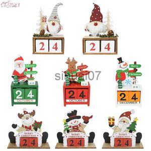 Weihnachtsdekorationen, frohe Weihnachten, bemalter Weihnachtsmann-Kalender aus Holz, Weihnachtsschmuck, Weihnachtsdekorationen für Zuhause, Neujahr, Countdown-Kalender, Geschenk x1020